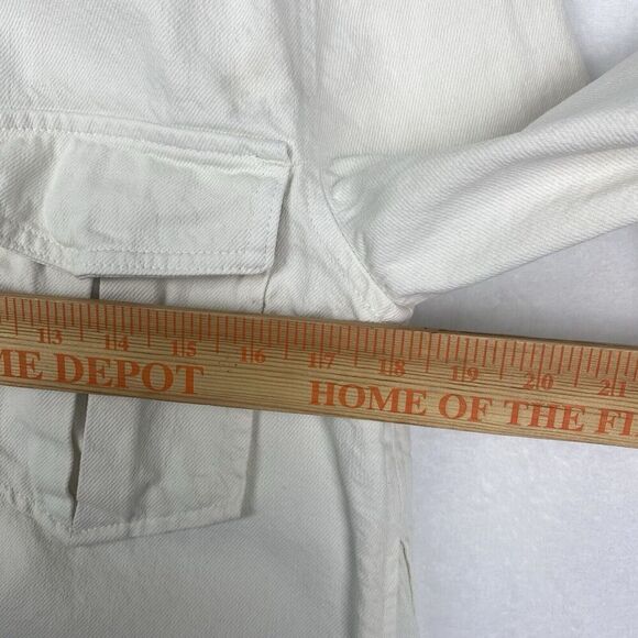 Zara Denim Shacket Shirt Womens Small White Ivory Oversized Pocket Button Up - Picture 5 of 16